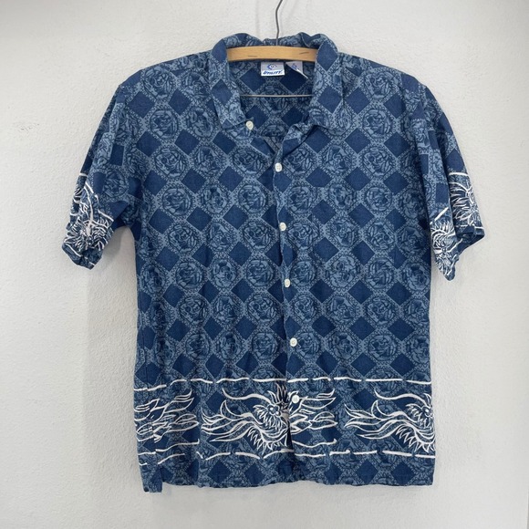 UTILITY WEAR Other - Y2K UTILITY WEAR Boys XL Blue Dragon Print Short Sleeve Button Up Shirt
